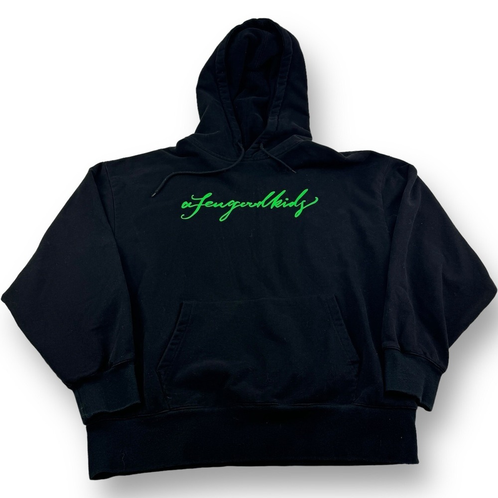 A Few Good Kids Black w/ Green Spellout Logo Thick Heavy Hooded Sweatshirt XL‎